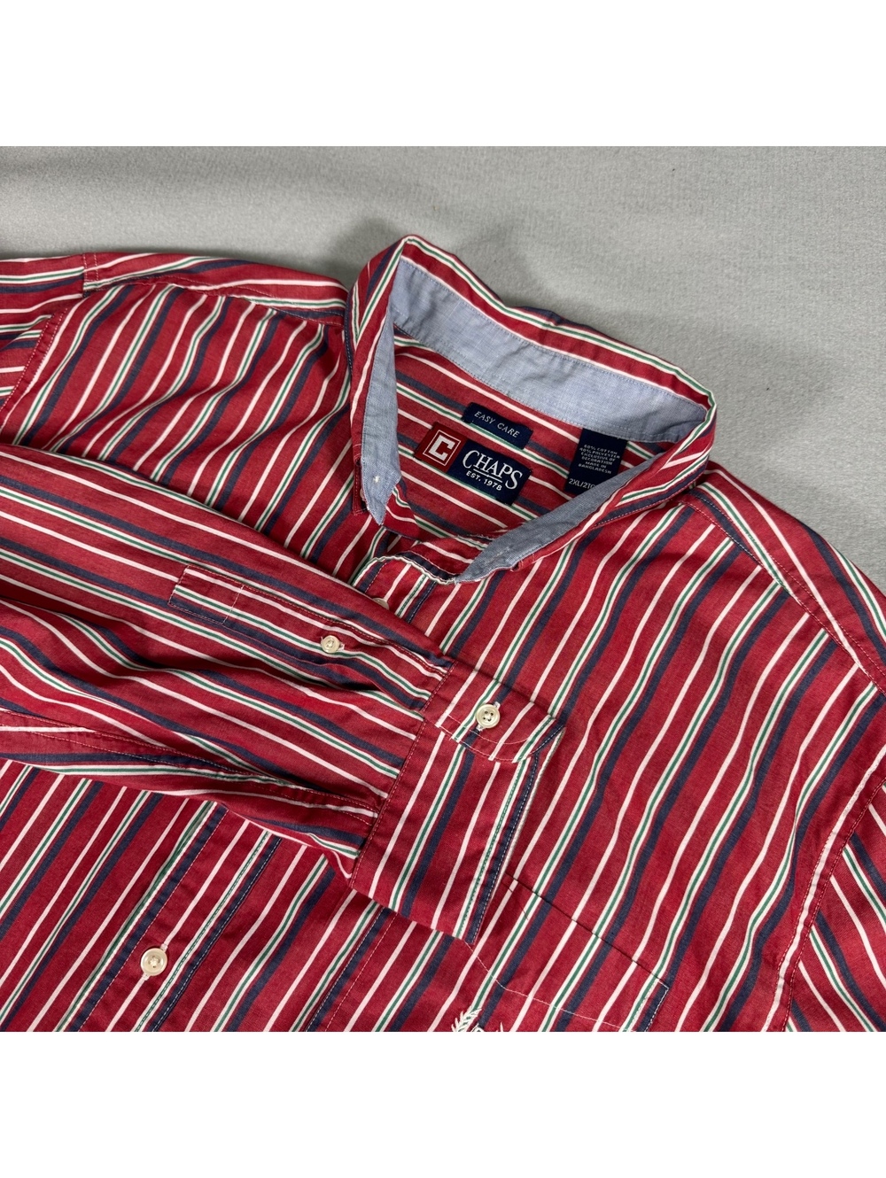 Vintage Chaps Ralph Lauren Shirt Mens 2XL Red Striped Button-Down Long Sleeve